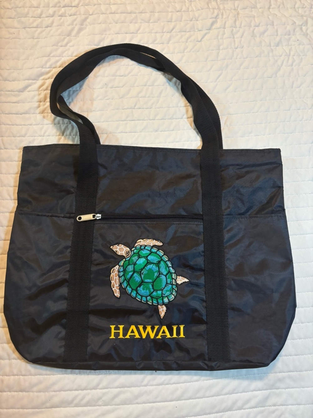 Black Hawaii Tote Bag with Sea Turtle Embroidery